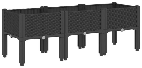Fekete PP rácsos kerti ültetőláda 120 x 40 x 42 cm