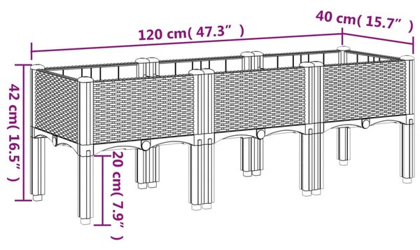 Barna PP rácsos kerti ültetőláda 120 x 40 x 42 cm