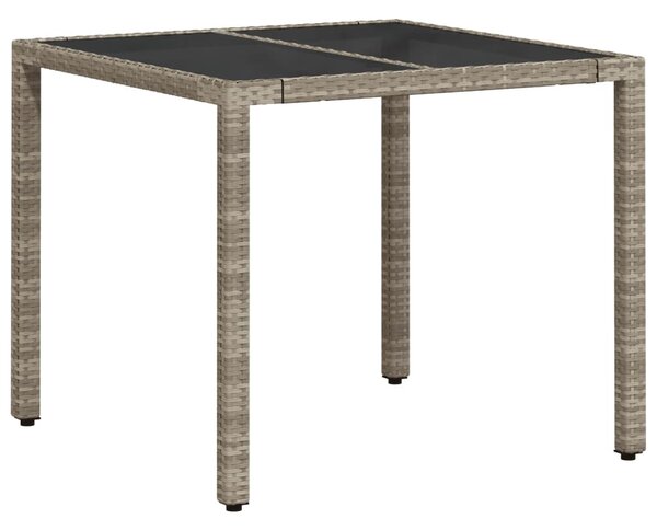 Világosszürke polyrattan üveglapos kerti asztal 90 x 90 x 75 cm