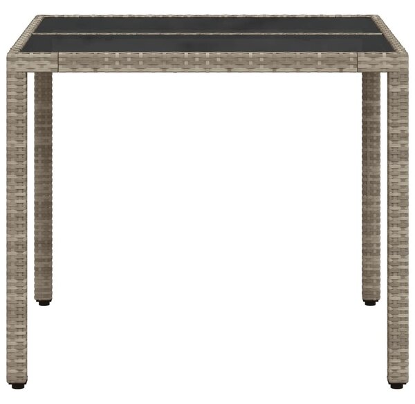 Világosszürke polyrattan üveglapos kerti asztal 90 x 90 x 75 cm