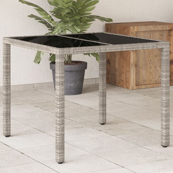 Világosszürke polyrattan üveglapos kerti asztal 90 x 90 x 75 cm
