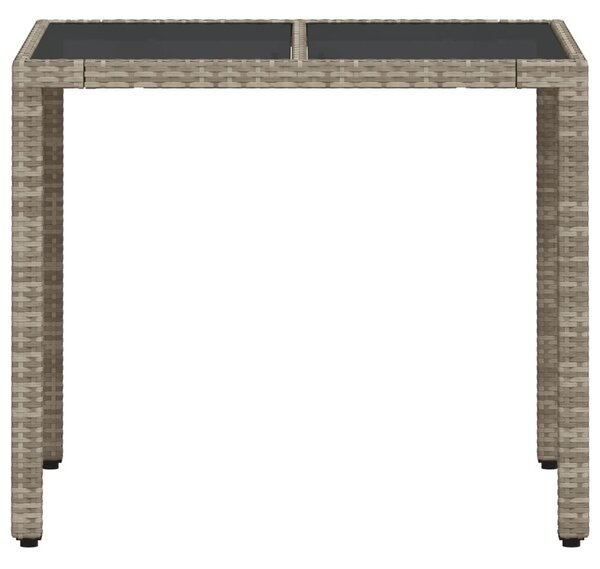 Világosszürke polyrattan üveglapos kerti asztal 90 x 90 x 75 cm