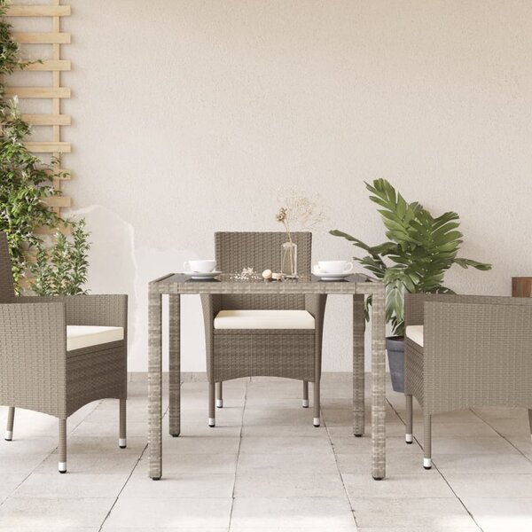 Világosszürke polyrattan üveglapos kerti asztal 90 x 90 x 75 cm