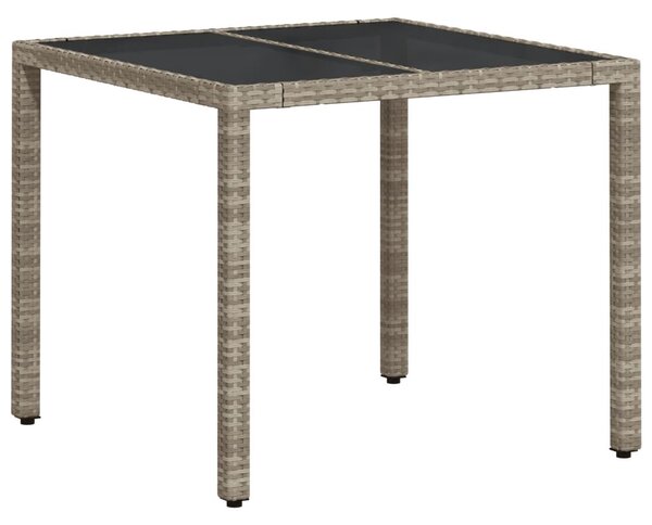 Világosszürke polyrattan üveglapos kerti asztal 90 x 90 x 75 cm