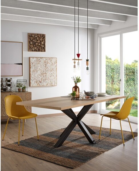 Étkezőasztal tölgyfa dekorral, 200 x 100 cm - Kave Home