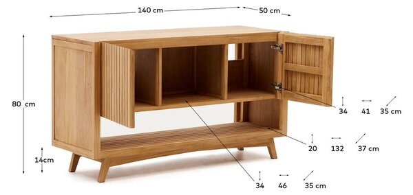 Natúr színű alacsony teakfa mosdó alatti szekrény 140x80 cm Kuveni – Kave Home