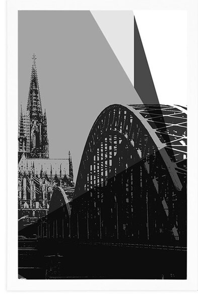 Poszter Köln városának illusztrációja fekete fehérben
