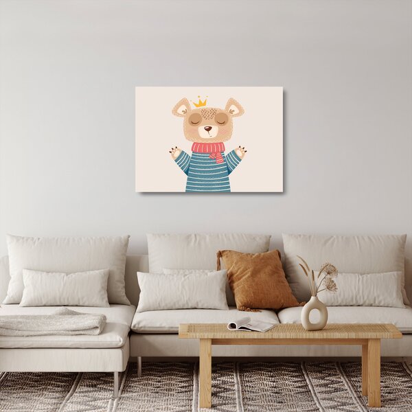 Üveg kép - Bézs mackó koronával (70x50 cm)