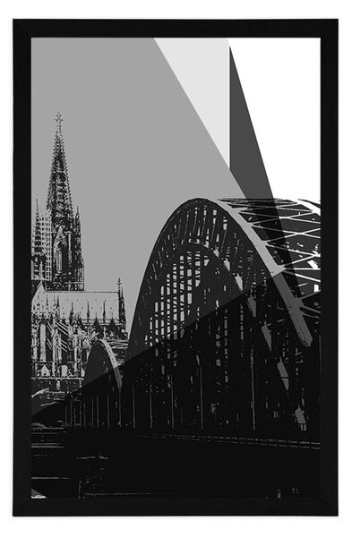 Poszter Köln városának illusztrációja fekete fehérben