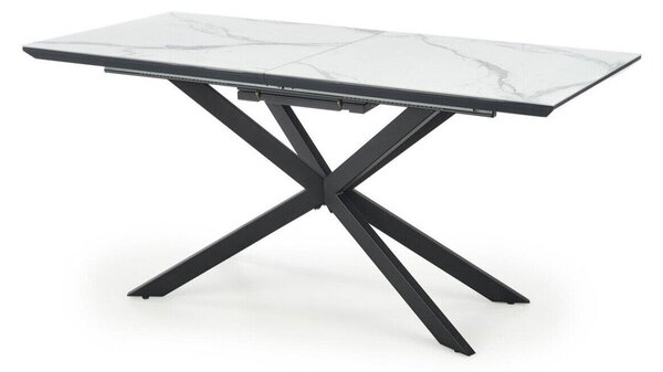 Asztal Houston 1378, Fekete, Fehér márvány, 76x90x160cm, Hosszabbíthatóság, Kerámia, Közepes sűrűségű farostlemez, Fém