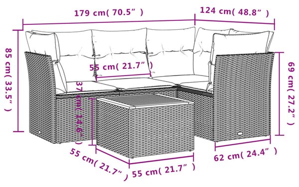 5 részes fekete polyrattan kerti ülőgarnitúra párnával