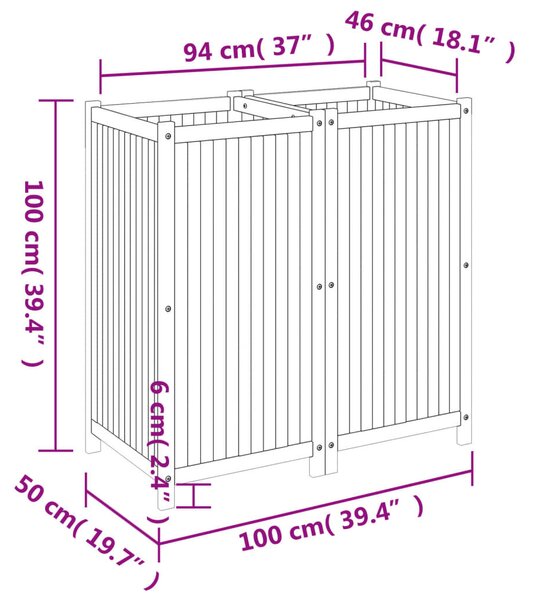 VidaXL tömör akácfa kerti virágtartó béléssel 100 x 50 x 100 cm