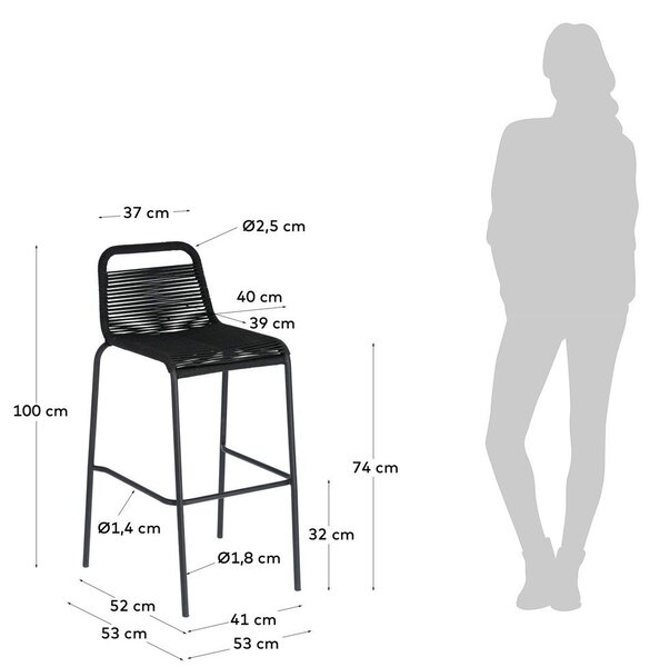 Glenville fekete acélszerkezetű bárszék, magasság 74 cm - Kave Home