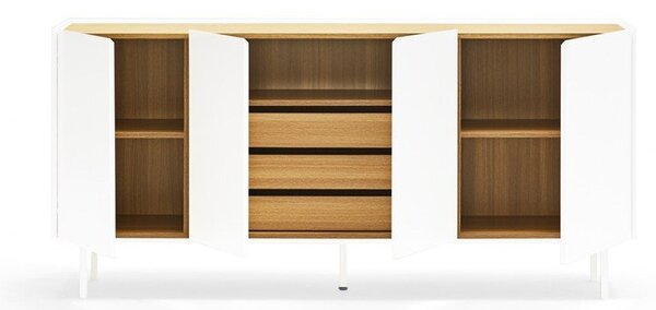 Fehér-natúr színű alacsony komód tölgyfa dekorral 165x78 cm Arista – Teulat