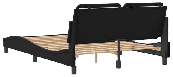 Fekete műbőr ágykeret LED-világítással 120 x 200 cm