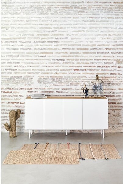 Fehér-natúr színű alacsony komód tölgyfa dekorral 165x78 cm Arista – Teulat
