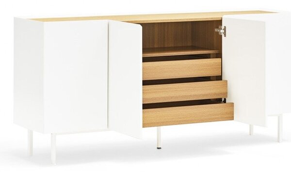 Fehér-natúr színű alacsony komód tölgyfa dekorral 165x78 cm Arista – Teulat