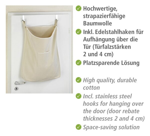Laundry bézs felakasztható szennyestartó kosár, 65 l - Wenko