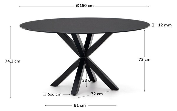 Fekete kerek étkezőasztal üveg asztallappal ø 150 cm Argo – Kave Home