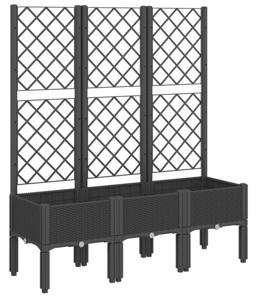 Fekete polipropilén rácsos kerti ültetőláda 120 x 40 x 142 cm