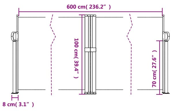 VidaXL barna behúzható oldalsó napellenző 100 x 600 cm