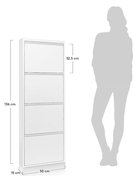 Fehér fém billenő ajtós cipőtartó 50x136x15 cm Ode – Kave Home