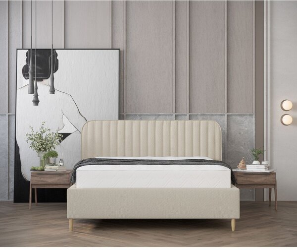 Bézs kárpitozott ágyneműtartós franciaágy ágyráccsal 180x200 cm Noto – Maison de Rêve