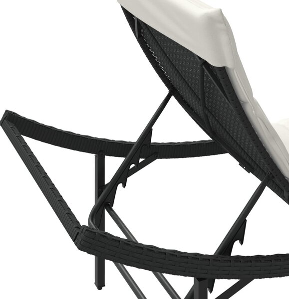 Fekete polyrattan napozóágy párnával 55x199x50 cm