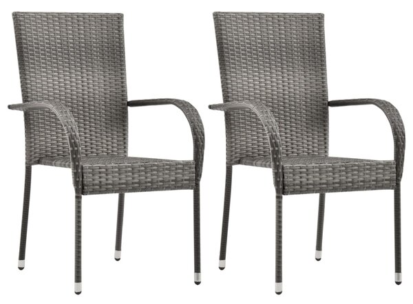 VidaXL 2 db szürke rakásolható polyrattan kültéri szék