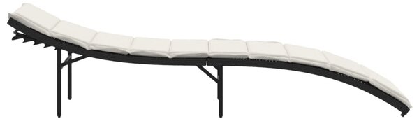 Fekete polyrattan napozóágy párnával 55x199x50 cm