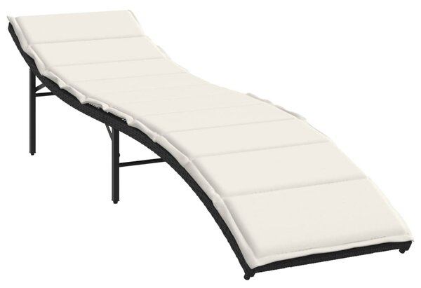 Fekete polyrattan napozóágy párnával 55x199x50 cm