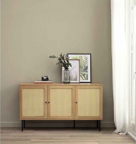 Natúr színű alacsony komód tölgyfa dekorral 140x80 cm Pensacola – Unique Furniture