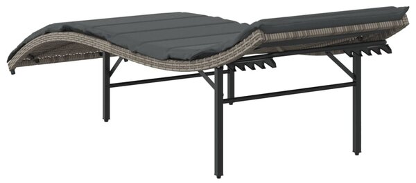 Szürke polyrattan napozóágy párnával 55x199x50 cm