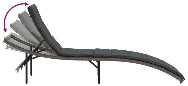Szürke polyrattan napozóágy párnával 55x199x50 cm