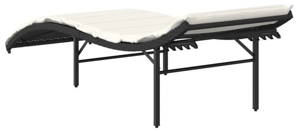 Fekete polyrattan napozóágy párnával 55x199x50 cm
