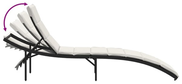 Fekete polyrattan napozóágy párnával 55x199x50 cm