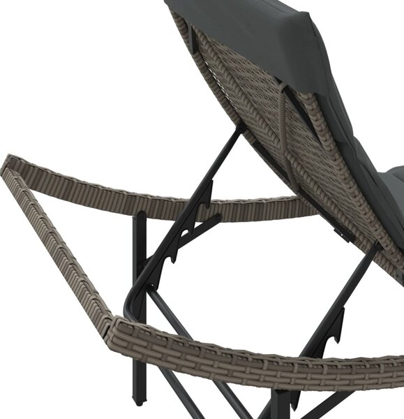 Szürke polyrattan napozóágy párnával 55x199x50 cm