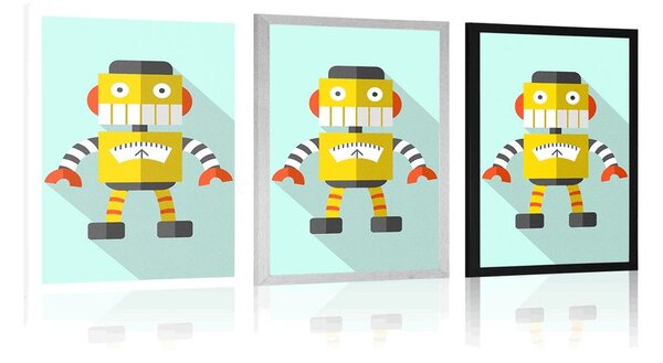 Poszter sárga robot kék alapon