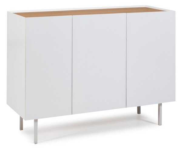 Fehér alacsony komód tölgyfa dekorral 110x85 cm Arista – Teulat