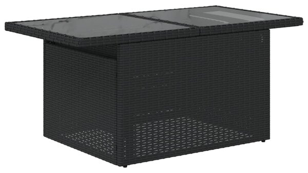 Fekete polyrattan üveglapos kerti asztal 100 x 55 x 73 cm