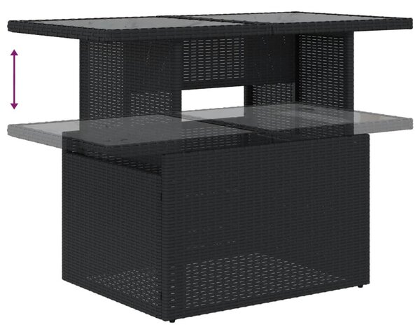 Fekete polyrattan üveglapos kerti asztal 100 x 55 x 73 cm