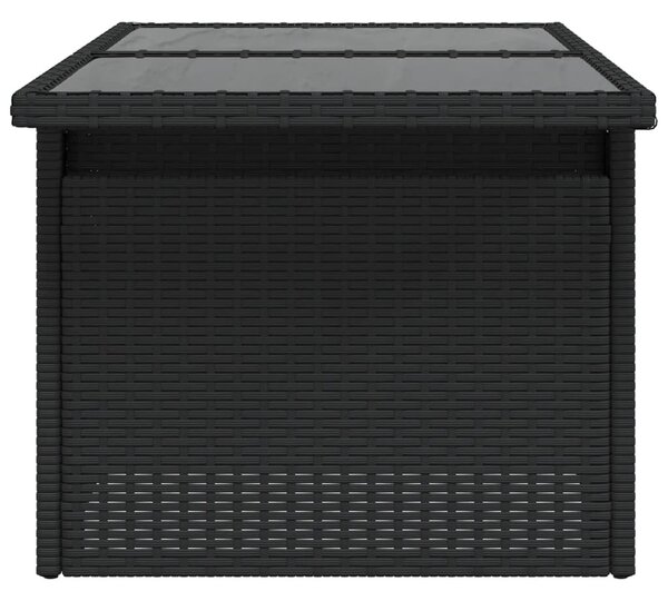 Fekete polyrattan üveglapos kerti asztal 100 x 55 x 73 cm