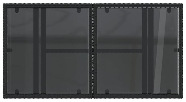 Fekete polyrattan üveglapos kerti asztal 100 x 55 x 73 cm