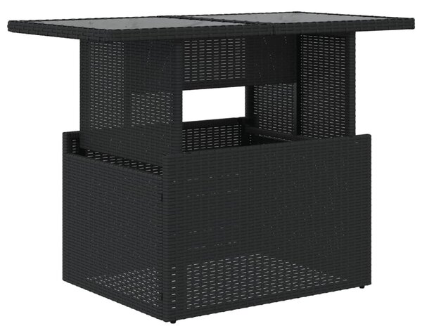 Fekete polyrattan üveglapos kerti asztal 100 x 55 x 73 cm