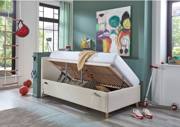 Bézs kárpitozott ágyneműtartós gyerekágy ágyráccsal 90x200 cm Cool – Meise Möbel