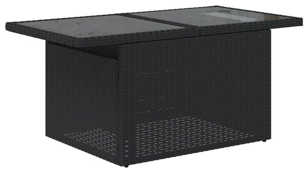 Fekete polyrattan üveglapos kerti asztal 100 x 55 x 73 cm