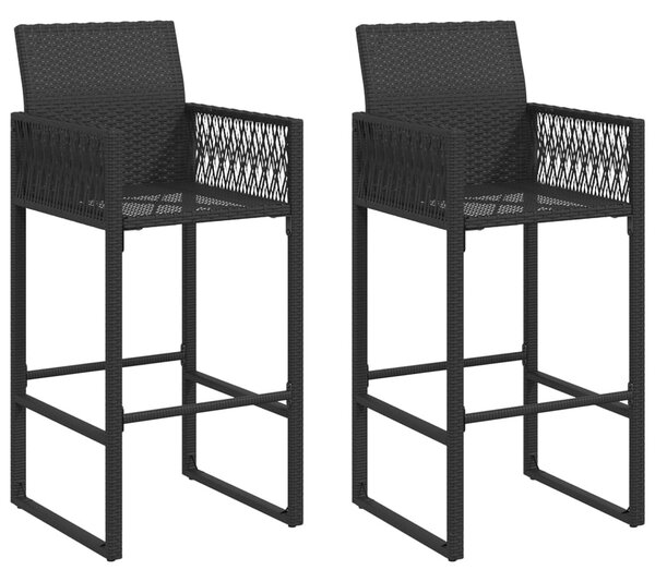 2 db fekete polyrattan kerti bárszék