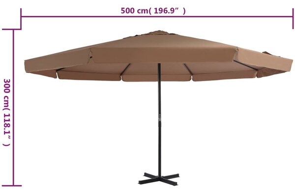 Tópszínű kerti napernyő alumínium tartórúddal, 500 cm átmérőjű
