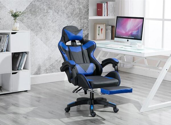 RACING PRO X Gamer szék lábtartóval, kék-fekete