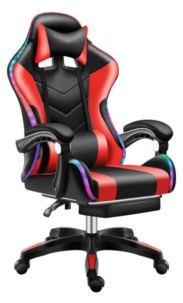 Likeregal 920 LED gamer szék lábtartóval piros masszázs funkcióval